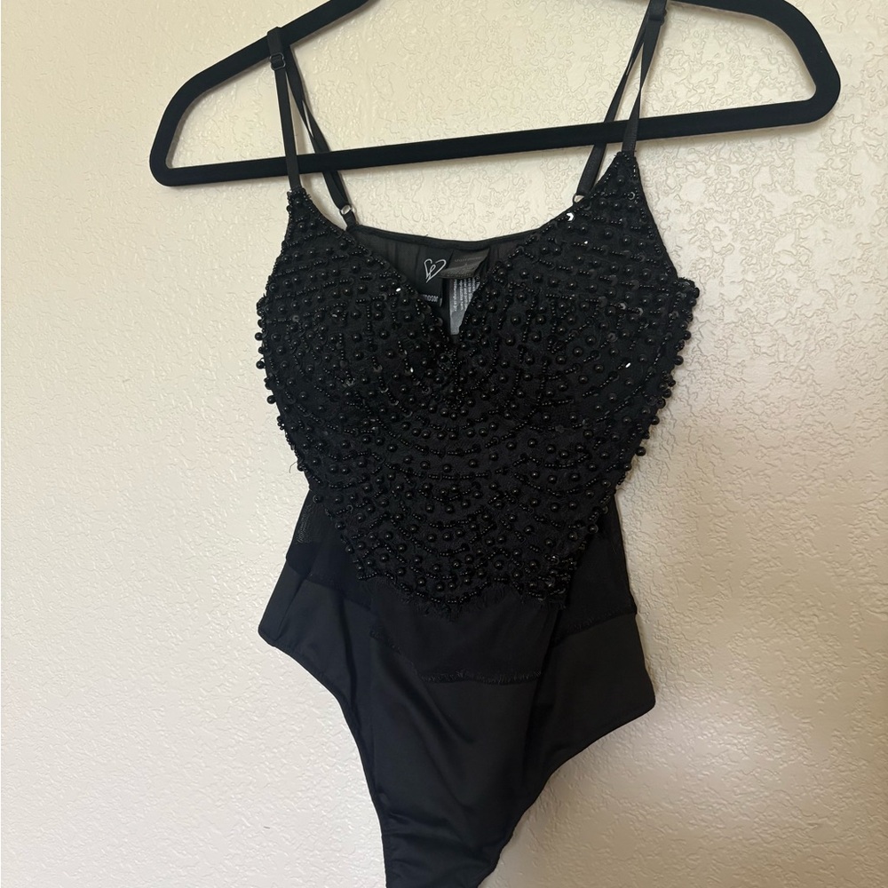 Black Beaded Sheer Bodysuit